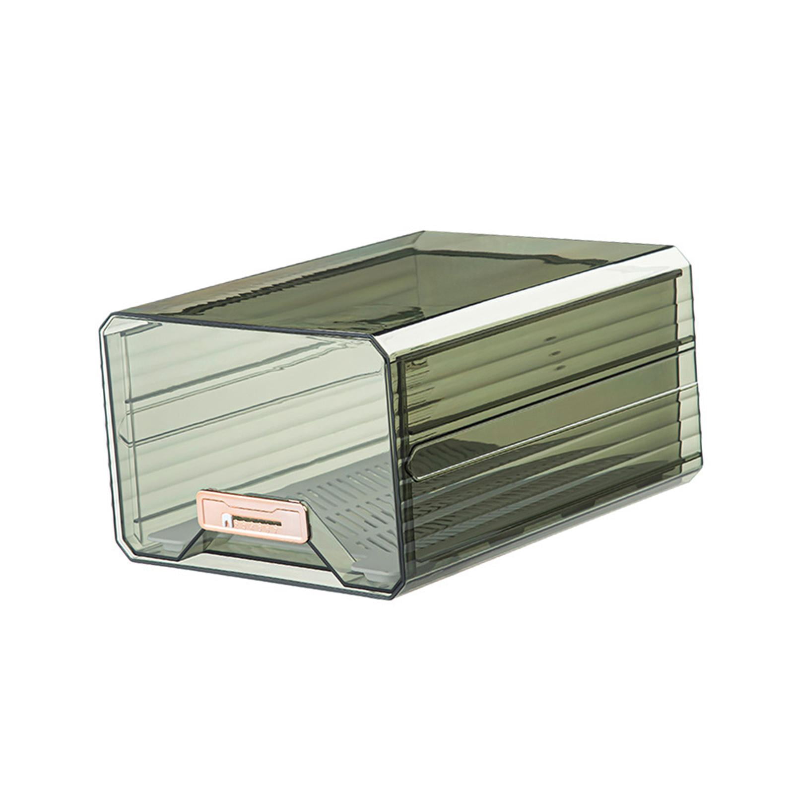 Fiocias Fridge Bin Clear with Drain Tray Fridge Organizer Box for Kitchen Countertop Green