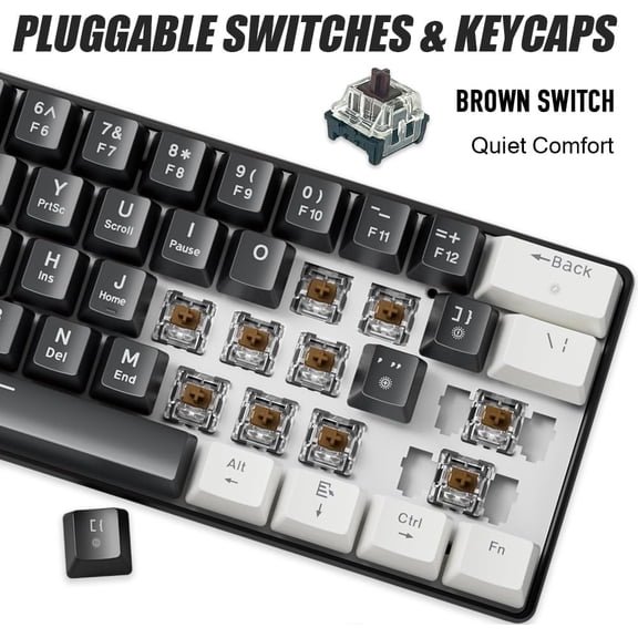 YUYAN-60% Mechanical Gaming Keyboard Brown Switch Wired Compact Keyboard Anti-Ghosting No-Conflict 61 Swappable keycaps Ergonomic Design for Windows/Mac