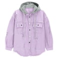 thumbnail image 4 of Fnooota Womens Denim Jackets, Casual Ripped Long Sleeve Loose Fit Shackets with Hood Purple Size 2XL, 4 of 7