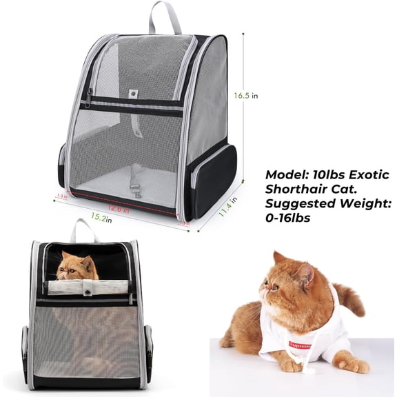 Lollimeow Cat Backpack Carrier - Airline Approved Pet Travel Bag for Small Dogs & Cats with Breathable Mesh