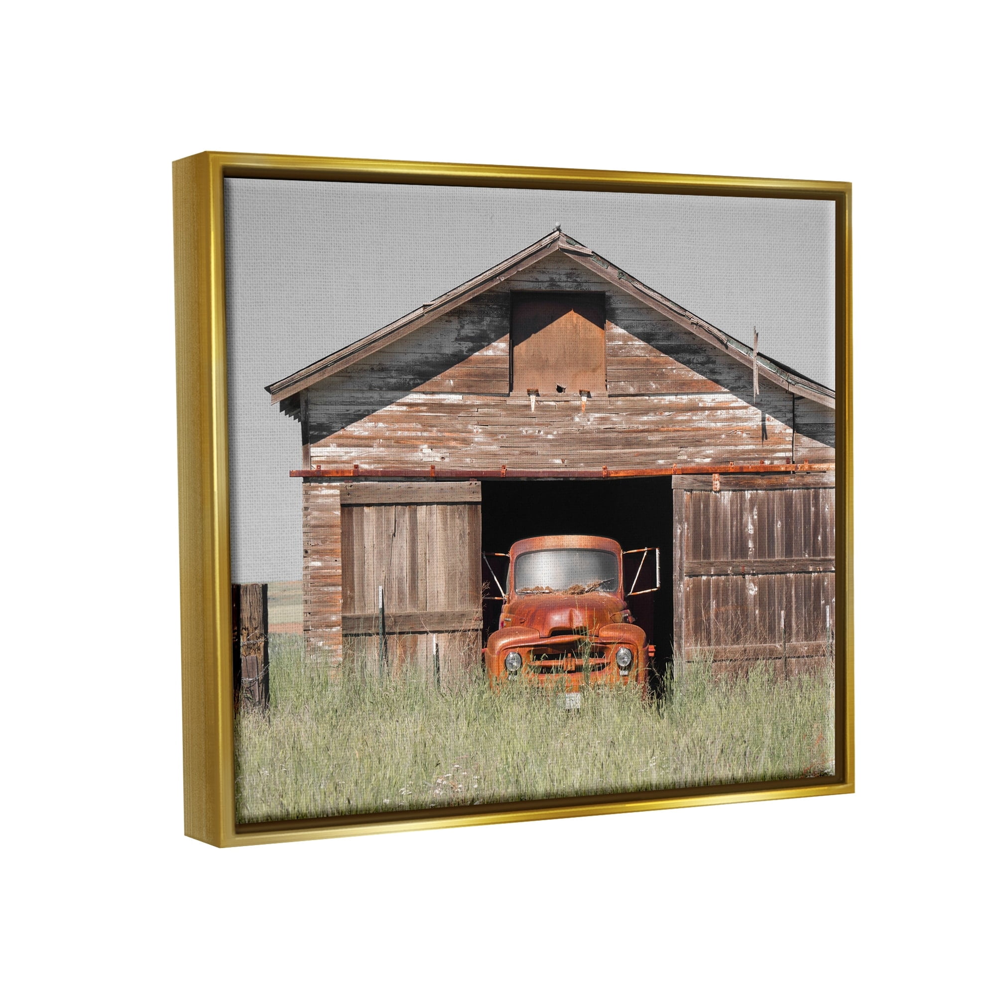 Stupell Industries Vintage Pickup Truck Weathered Country Barn Farmland Painting Metallic Gold Floating Framed Canvas Print Wall Art, Design by Danita Delimont
