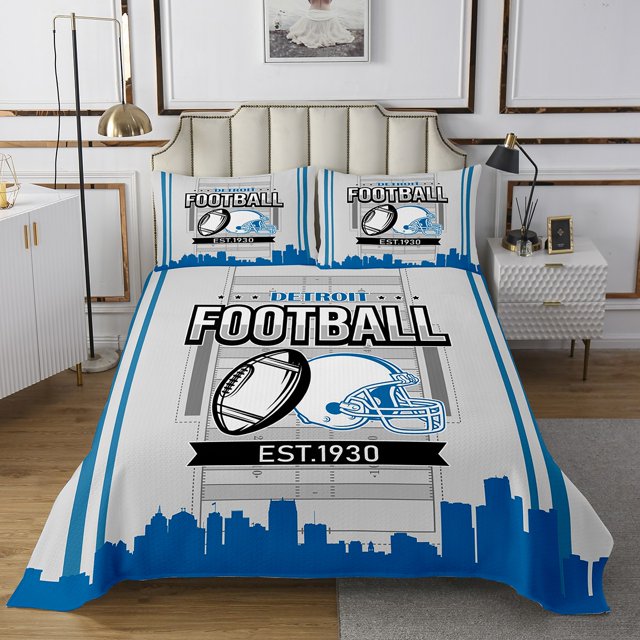 Erosebridal Rugby Coverlet Set King for Boys,Stripes Sport Bedding Set,Football Gaming Decor,3-Piece