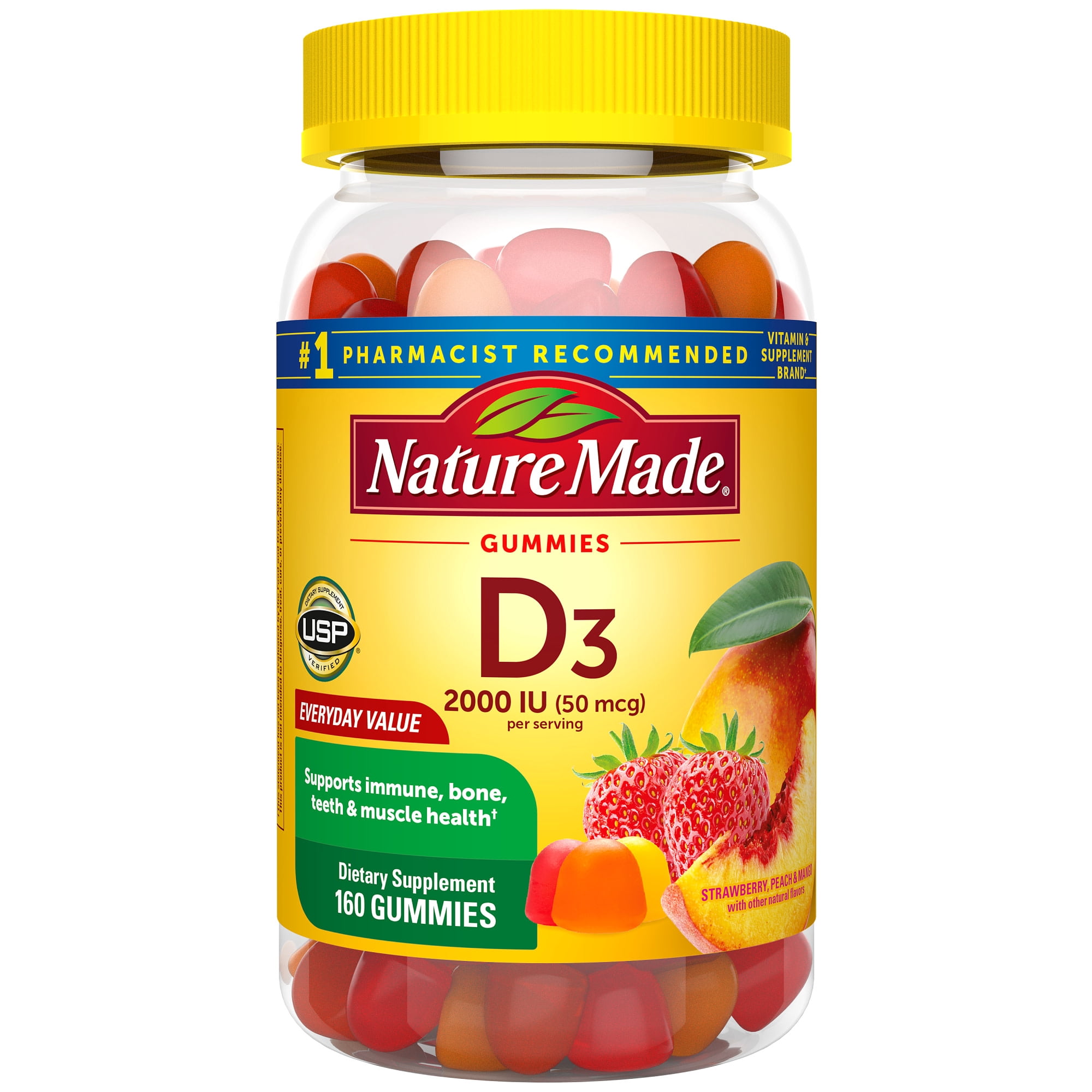 Nature Made Vitamin D3 2000 IU (50 Mcg) per Serving Gummies, Dietary Supplement, 160 Count