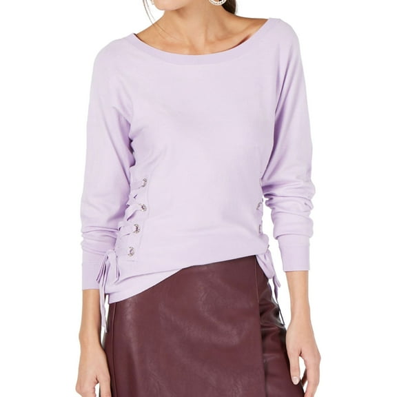 I.N.C Womens Lace Up Sides Pullover Sweater, Purple, Large