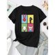 thumbnail image 3 of Women's Cartoon Print Crew Neck T-Shirt, Cotton 100% Knit Fabric, Sports , All Season, Medium Stretch Top, 3 of 7