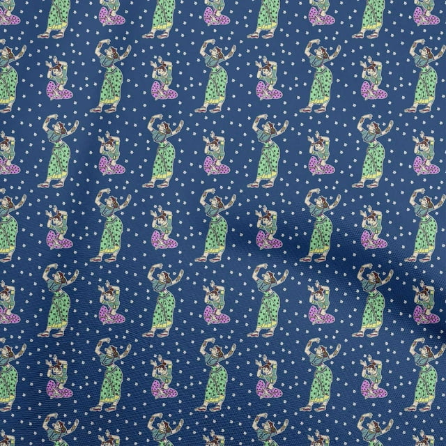 oneOone Rayon Navy Blue Fabric Kalamkari Kathakali Craft Projects Decor Fabric Printed By The Yard 56 Inch Wide