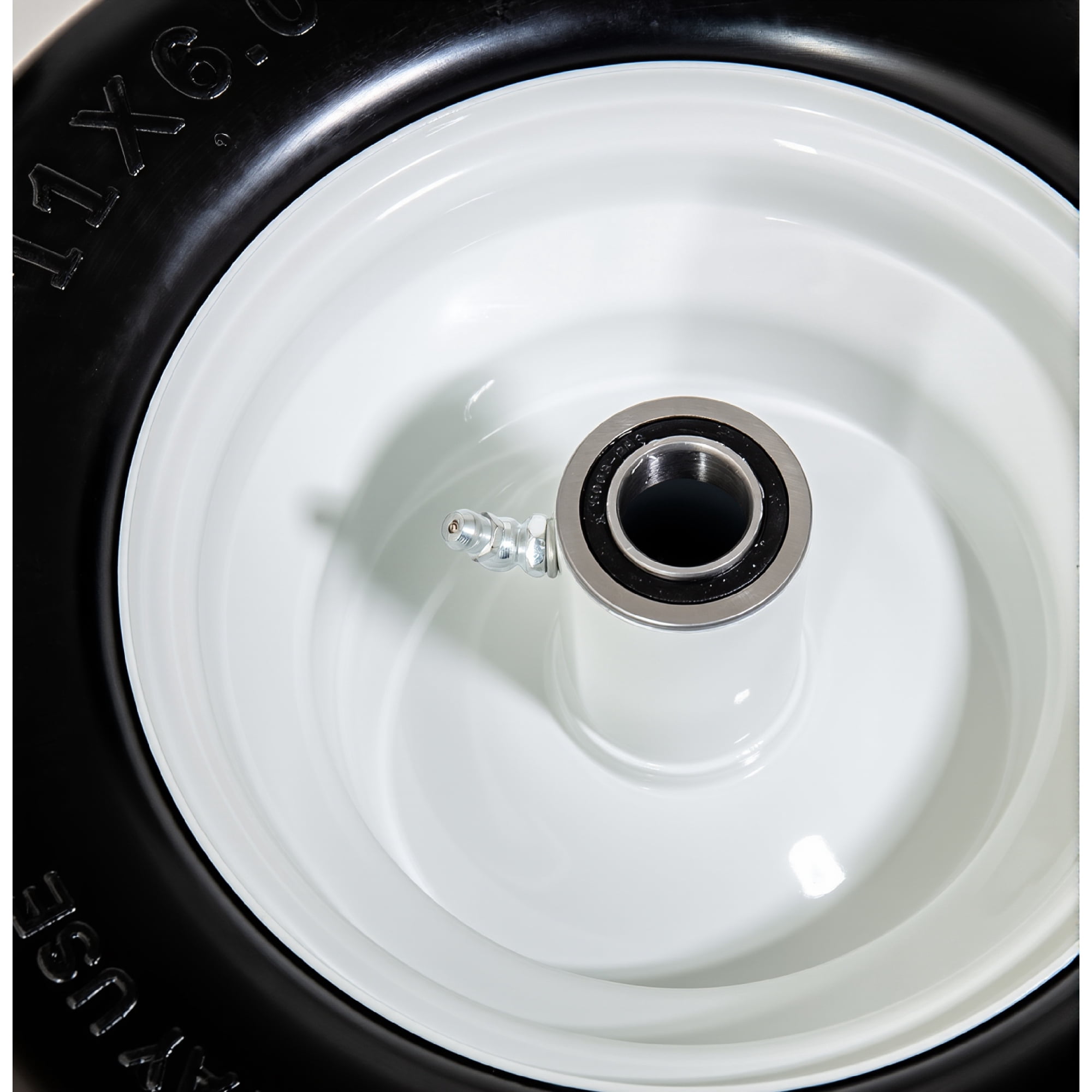 Leumius Set of 2 11x6.00-5 Smooth Tire and Wheel, 11x6-5 Solid Rubbe Riding Lawn Mower Tire with Rim, 3/4" Bearing, 5.8" Centered Hub, Smooth Tread Solid Tire for Zero Turn Mowers
