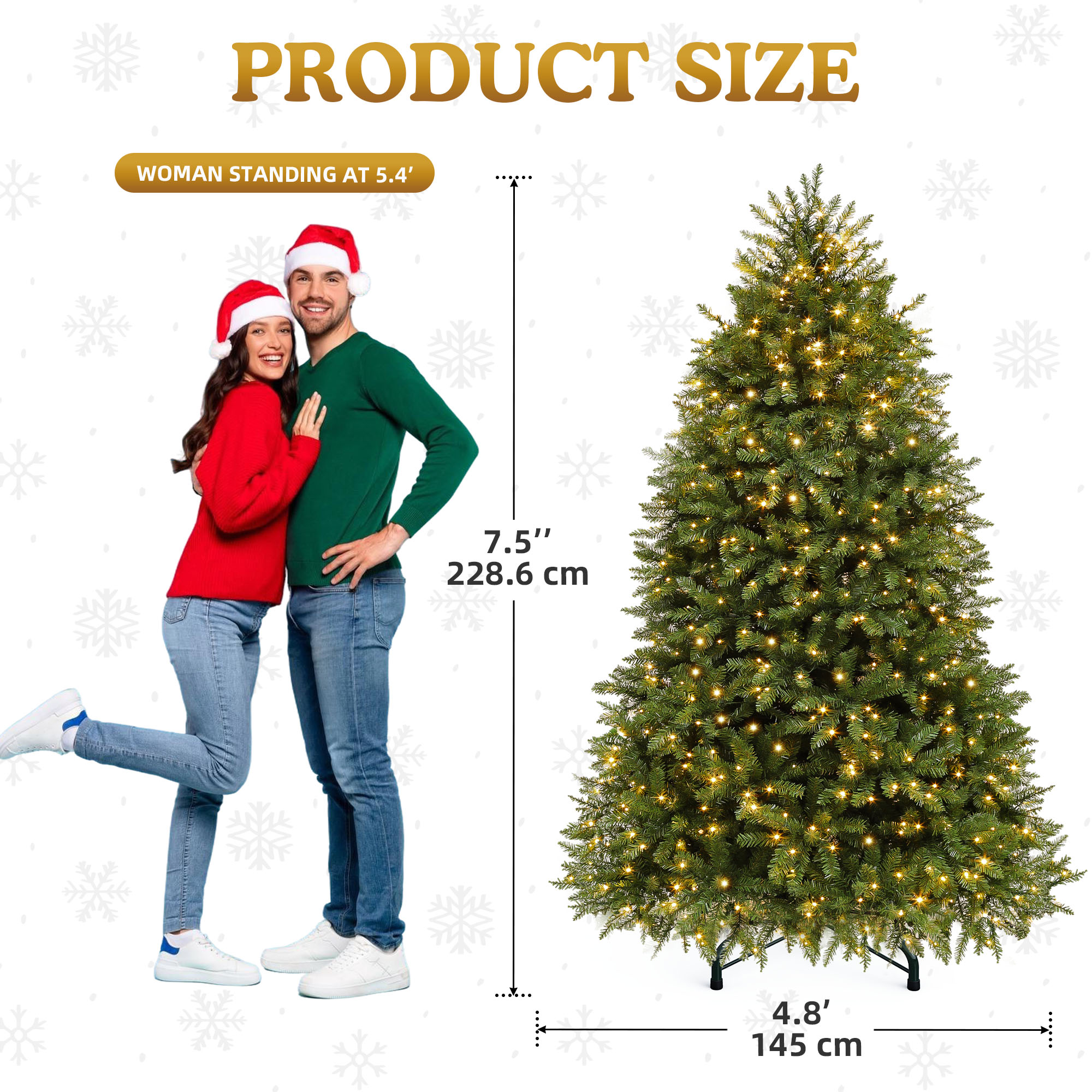 Uforic 7.5ft Pre-Lit Artificial Christmas Tree with 2514 Branch Tips&750 Lights,  11 Light-Modes, Remote Control, Green