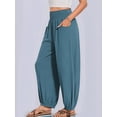 thumbnail image 5 of Women Cotton Palazzo Pants Summer Boho Wide Leg High Waist Casual Lounge Pant Vacation Outfits Peacock Green M, 5 of 9
