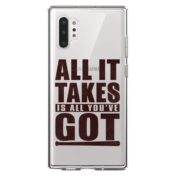 DistinctInk Clear Shockproof Hybrid Case for Galaxy Note 10 PLUS (6.8" Screen) - TPU Bumper Acrylic Back Tempered Glass Screen Protector - All It Takes Is All You've Got Baseball