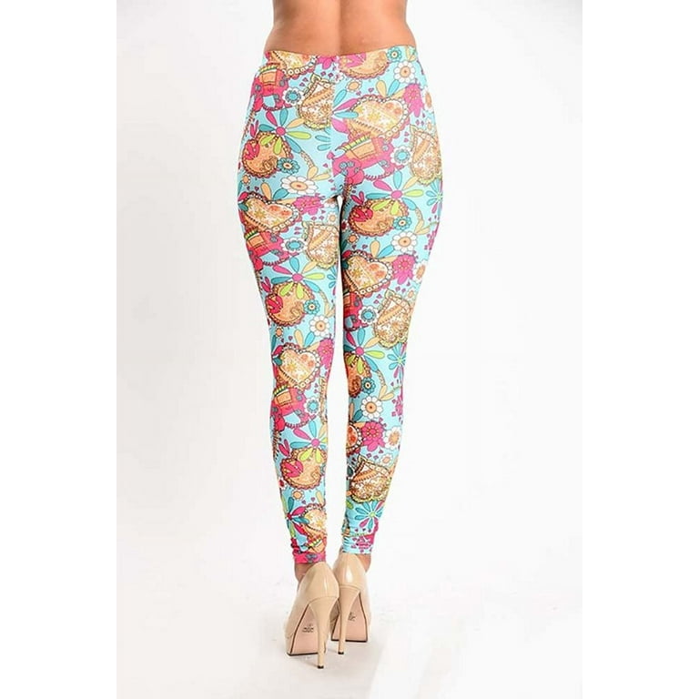 Floral Elephant Print Full Length High Waist Womens Leggings