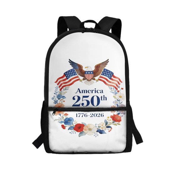 Uourmeti 4th of July School Backpack Bookbag Featuring Patriotic Eagle Floral Design - for Student Daily Travel and Outdoor Use