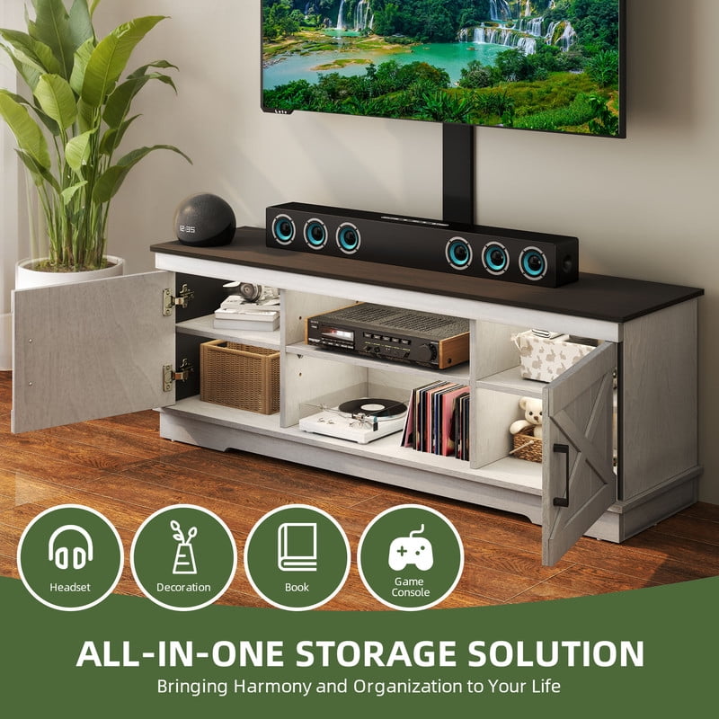 Uforic Farmhouse TV Stand with Mount for 60/65/70 inch TVs, Entertainment Center, Height Adjustable, Rustic Oak