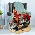 thumbnail image 4 of Pin up Girl Soft Flannel Fleece Throw Blanket, Short Dutch Haircut Style Brunette Lady Standing in Front of a Brand New Car, Cozy Plush for Indoor and Outdoor Use, 50" x 70", Multicolor, by Ambesonne, 4 of 5