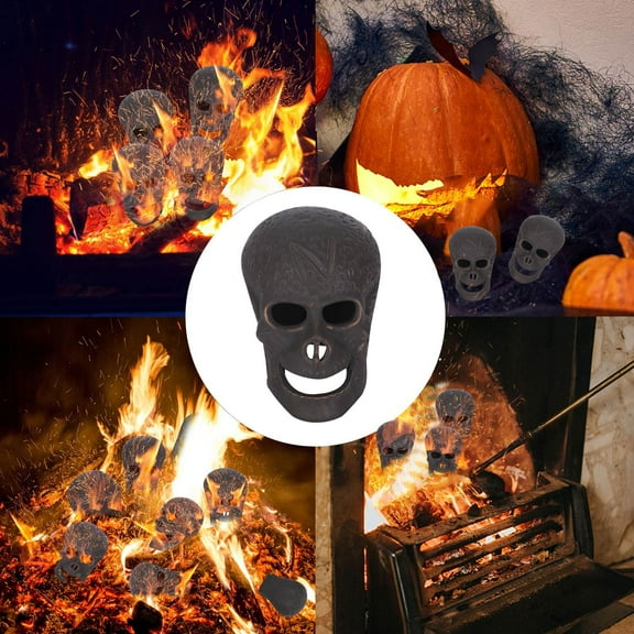 XGFHYJEH Halloween Fire Pit Skull Decoration, Reusable Fireproof Human Skull Gas Log for Indoor Outdoor Fireplaces Bonfire, Ceramic Simulation Halloween Skull Props, Halloween Horror Skulls Decor