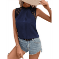 thumbnail image 2 of Women'S Lace Sleeveless Tops Pleated Summer Tank Tops 2025 Dressy Casual Sleeveless Shirts Blouse Navy Blue L, 2 of 9