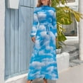 thumbnail image 3 of Blue Sky White Clouds Long Dress dresses for womens dresses with long sleeves luxury dress Prom gown, 3 of 4