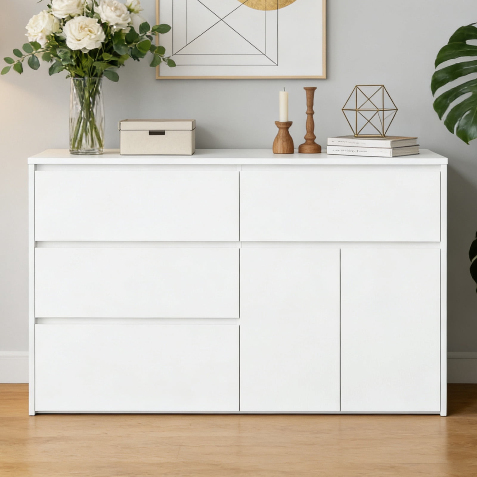 Ktaxon 6 Drawer Dresser with Large Storage Space Dresser Wood Dresser Storage Cabinet Drawer Organizer Chest Of Drawers, White