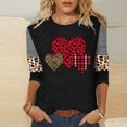 thumbnail image 2 of Valentines Shirt for Womens Plus Size 3/4 Sleeve Tops Cute Plaid Leopard Heart Print Crewneck Tees, 2 of 4