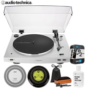 Audio-Technica AT-LP3XBT-WH Fully Automatic Wireless Belt-drive Turntable - White Bundle with 2 YR CPS Extended Warranty, Record Care Solution, Cleaning Kit, Stroboscope and Record Stabilizer