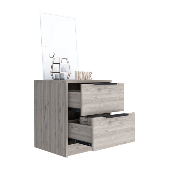 Nmkwnr 2 Drawers Beside Table with Metal Handle, Wood Nightstand for Living Room, Bedroom, Office, Light Gray