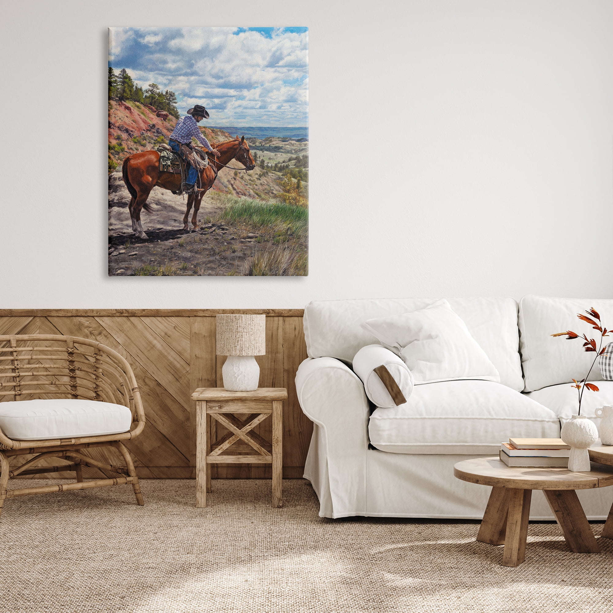 Stupell Industries Cowboy in Ocean Landscape Animals & Insects Painting Gallery Wrapped Canvas Print Wall Art, 36 x 48