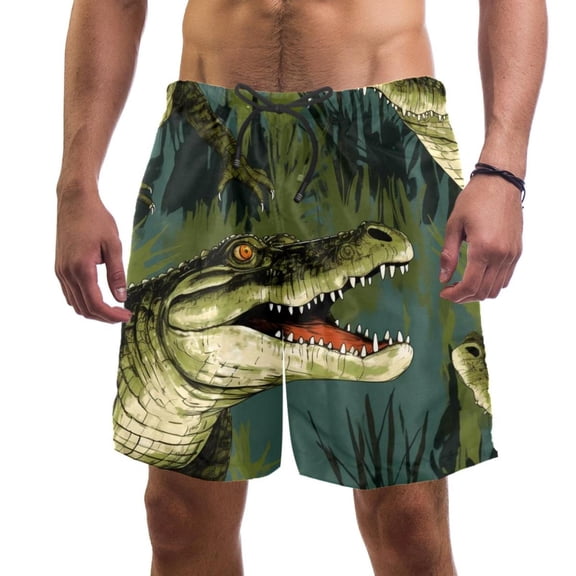 luoweisi Men's Beach Shorts Quick Dry Swim Trunks with Mesh Lining Crocodile L