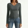 thumbnail image 2 of Sexlip Womens Long Sleeve V Neck Ribbed Knit Fitted Casual Tops Tee Slim Basic Shirt Gray M, 2 of 8