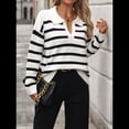 thumbnail image 4 of Suéter de Rayas para Mujer, Moderno Jersey de Punto con Cuello en V y Larga, Jersey Holgado, Prendas de Punto. L, 4 of 9