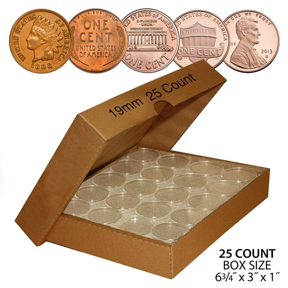 PENNY Direct-Fit Airtight 19mm Coin Capsule Holders For PENNIES (QTY: 25)