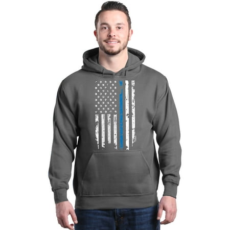 Shop4Ever Men's American Flag Blue Line Patriotic 4th of July Hooded Sweatshirt