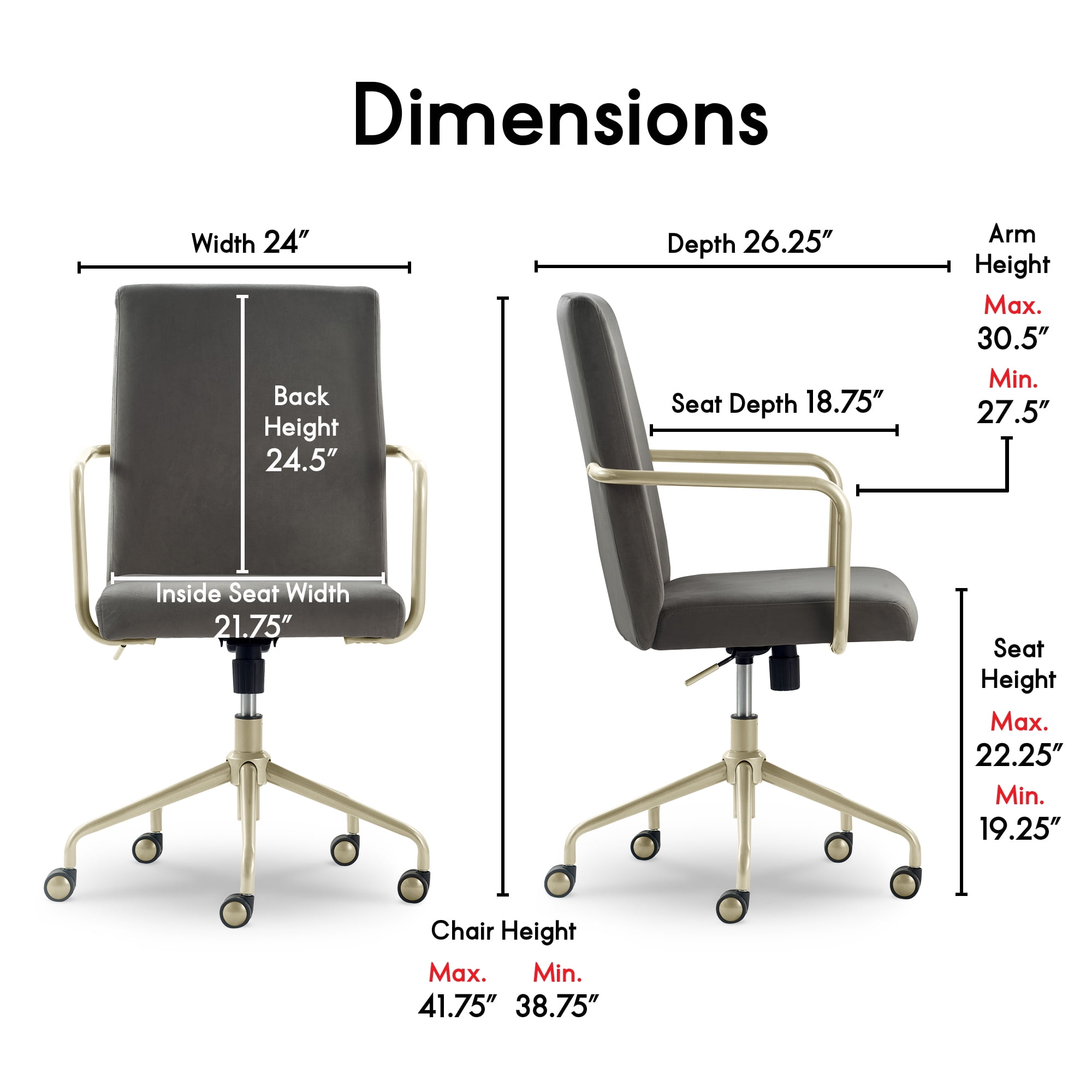 Elle Decor Giselle Gold Desk Chair French Light Gray Velvet