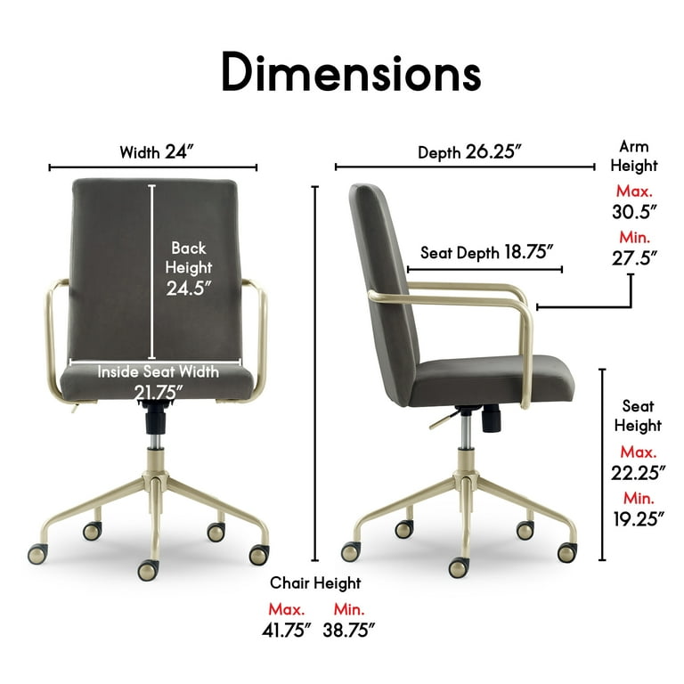 Elle Decor Giselle Gold Desk Chair French Light Gray Velvet