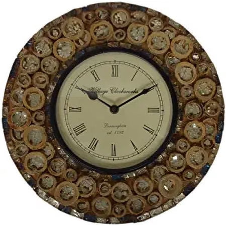 Purpledip Vintage Wall Clock California Forest: Handmade Designer Time-Piece in Mosaic of Rugged Wooden Blocks | Unique Gift Idea