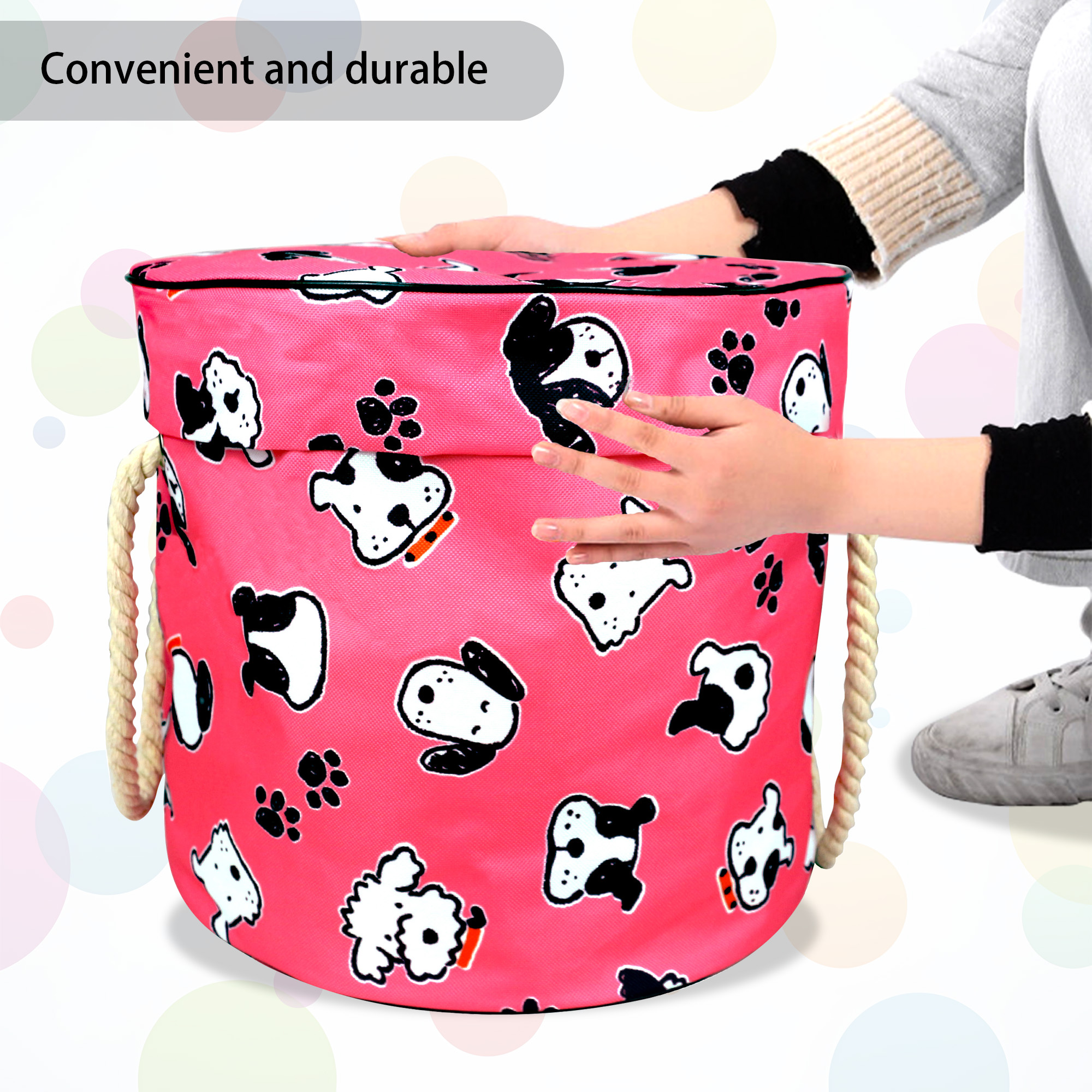 NIETEIN Kids Toy Storage Basket with Play Mat for Building Bricks Collapsible Canvas Organizer Bag (Pink Dog)