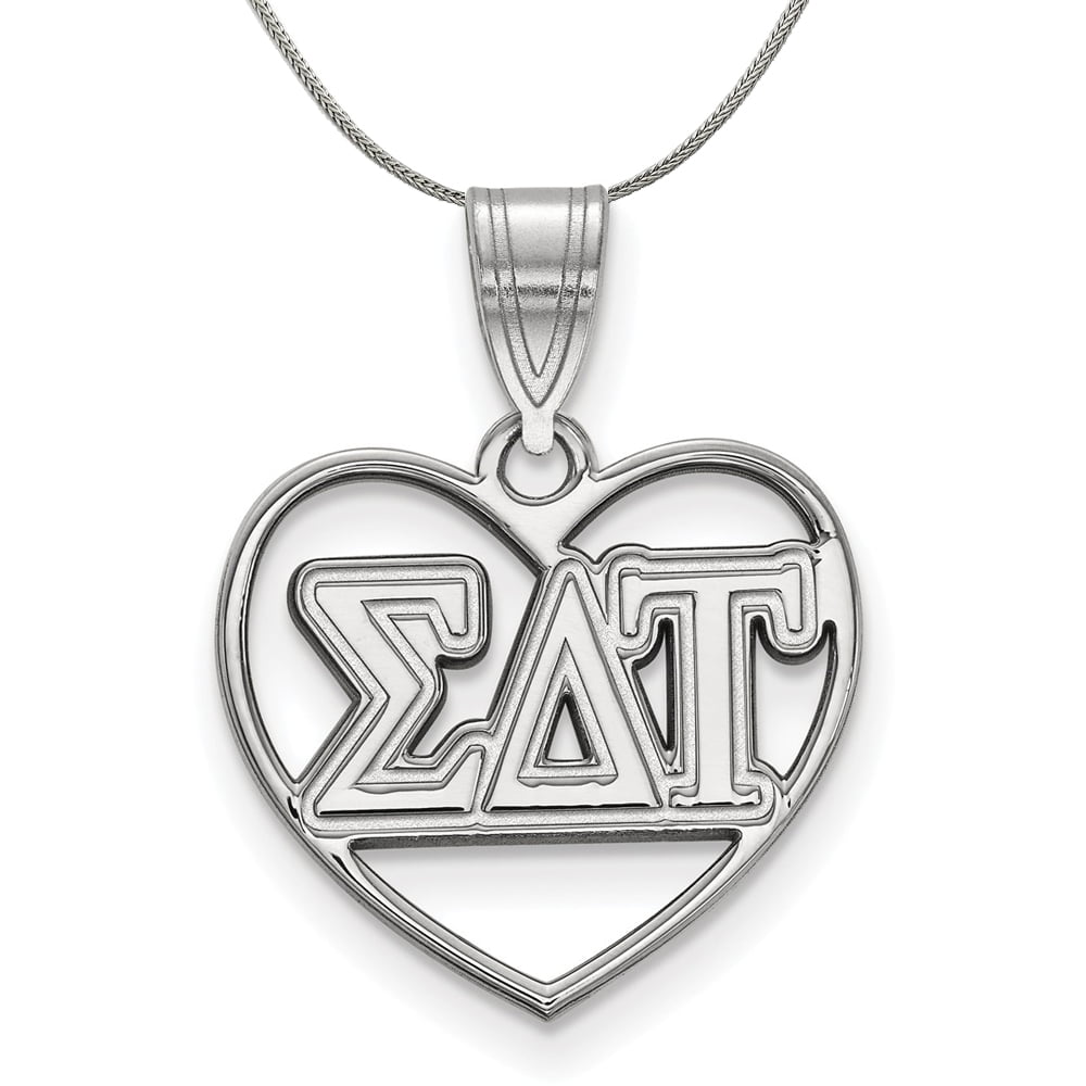 925 Sterling Silver Rhodium-plated Enameled Sorority Sigma Delta Tau Extra Small Pendant Necklace w/18 Chain 