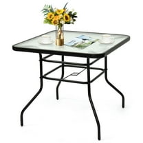 GVN Outdoor Eating Tables,Patio Table,32 Inch Patio Tempered Glass Steel Frame Square Table