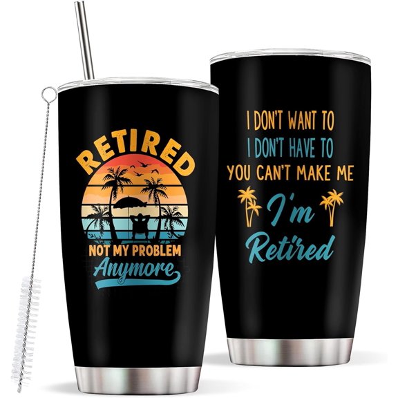 Retirement Gifts for Women Men 2023 Coworker, Happy Retirement Tumbler with Lid and Straw 20oz, Best Retirement Gifts for Men Coworkers, Stainless Steel Tumbler Cup for Men Women