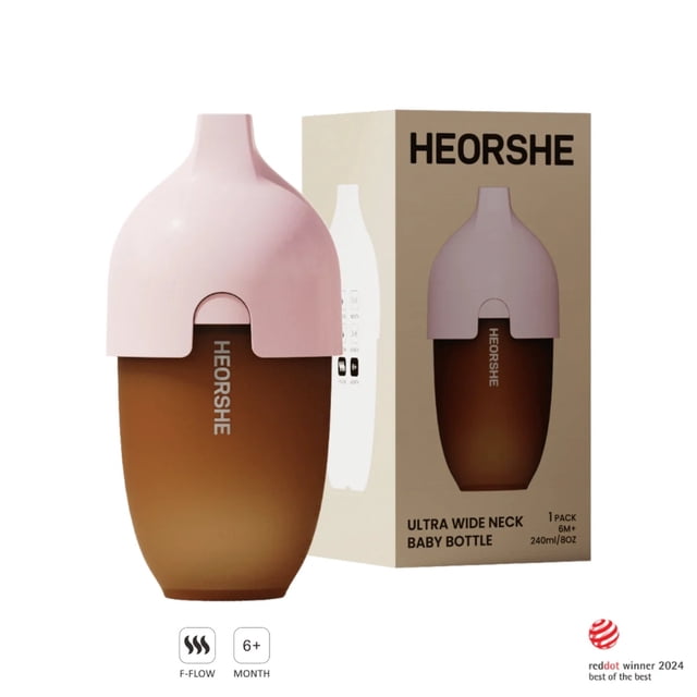 Biberón HEORSHE de cuello ultra ancho, 240 ml, rosa, más de 6 meses
