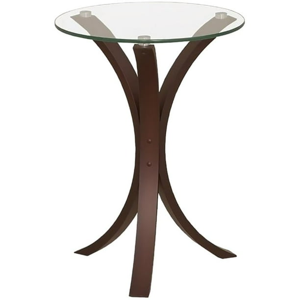 Bowery Hill Traditional Round Glass Top Accent End Table in Brown ...