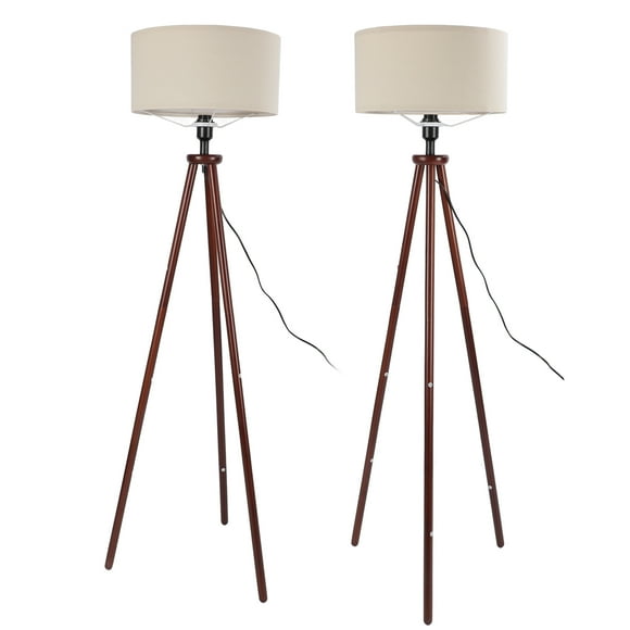 Wooden Tripod Floor Lamp, Modern Design with Foot Pedal Switch, Reading Standing Lamp for Living Room, Bedroom, University Dormitory