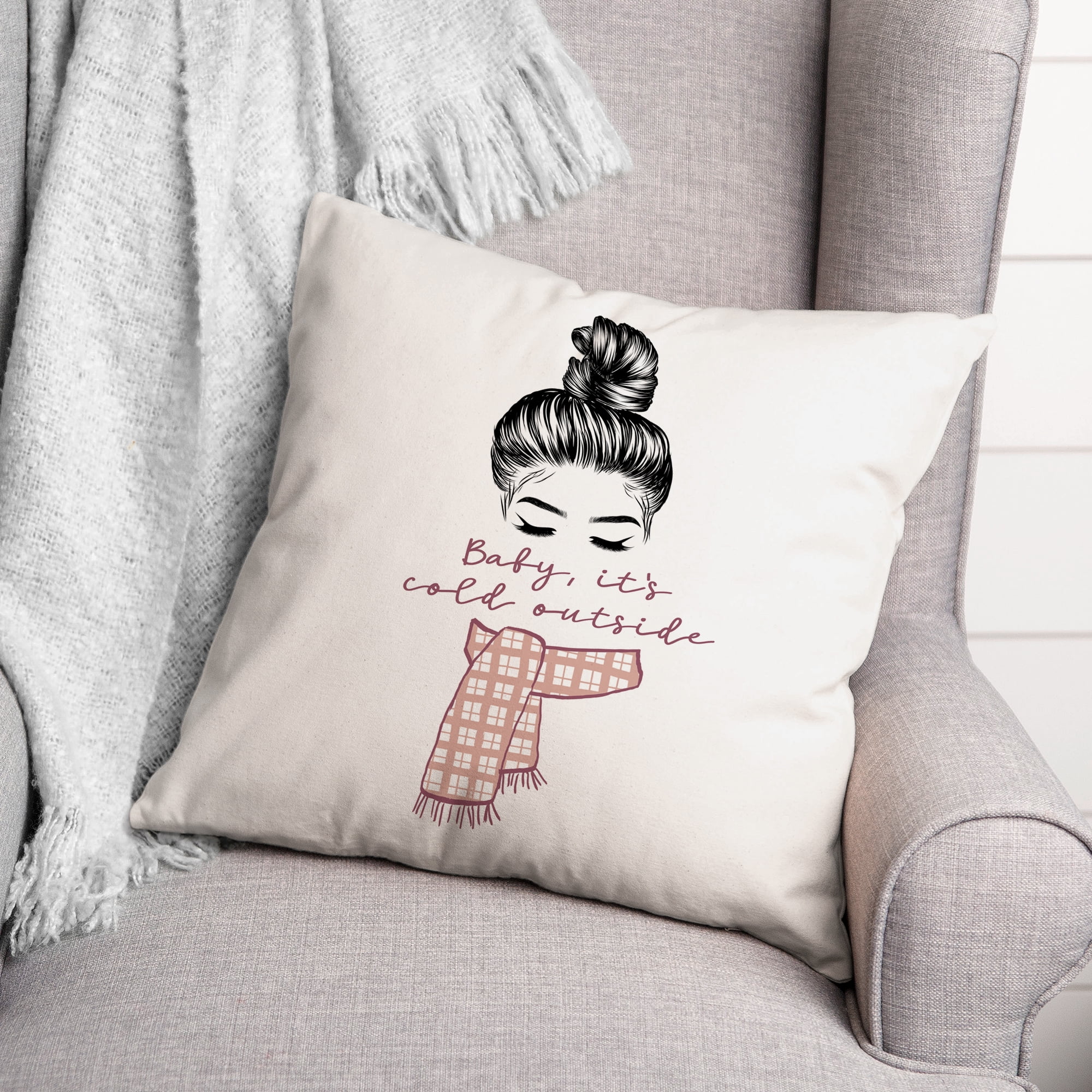 Creative Products Baby It's Cold Outside Plaid 18x18 Spun Poly Pillow