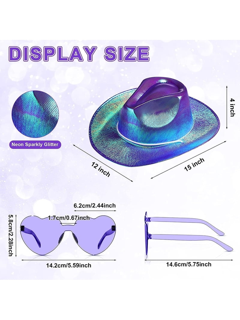 Cowgirl Hat with Heart Sunglasses Glitter Costume Hat for Parties DAJOOEE Cowgirl Hat with Heart Sunglasses Glitter Cowboy Hat  main image 4