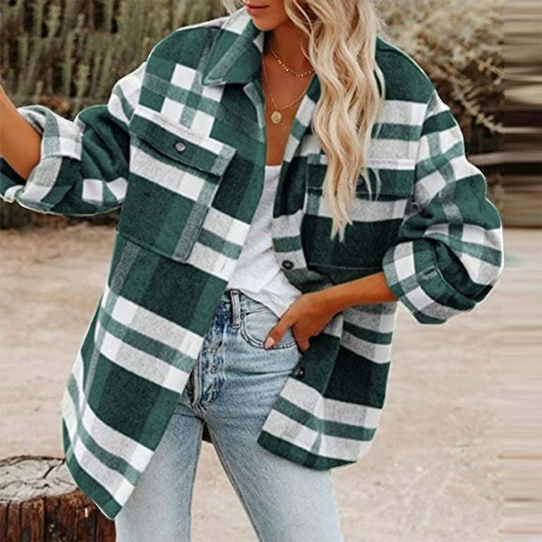 50% off Clear! purcolt Women Winter Wool Blend Cardigan Christmas Plaid  Printed Long Sleeve Turn-down Collar Shirt Coat Fall Button Down Long  Jacket with Chest Pockets 