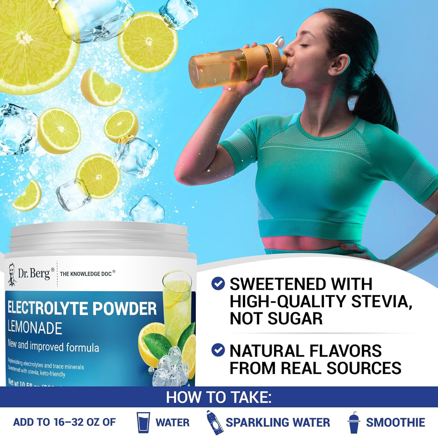 Dr. Berg Electrolyte Powder Lemonade - Hydration Powder, 50 Servings