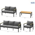 thumbnail image 5 of Aluminum Patio Furniture Set,5-Piece Outdoor Mental Patio Conversation Set, Morden Sectional Sofa with Plastic-Wood Armrest & Table, Fits Garden Backyard Balcony (Grey), 5 of 6