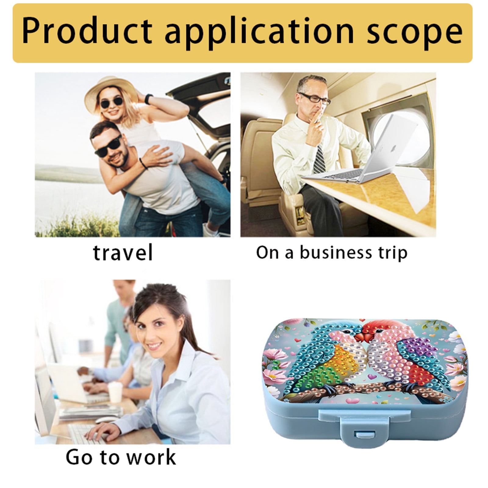 FLOPESN Diamond Art Painting Mini Storage Box with 6-Grid,Creative Design Compact Portable Small Case for Purse Travel Daily- Colorful Bird