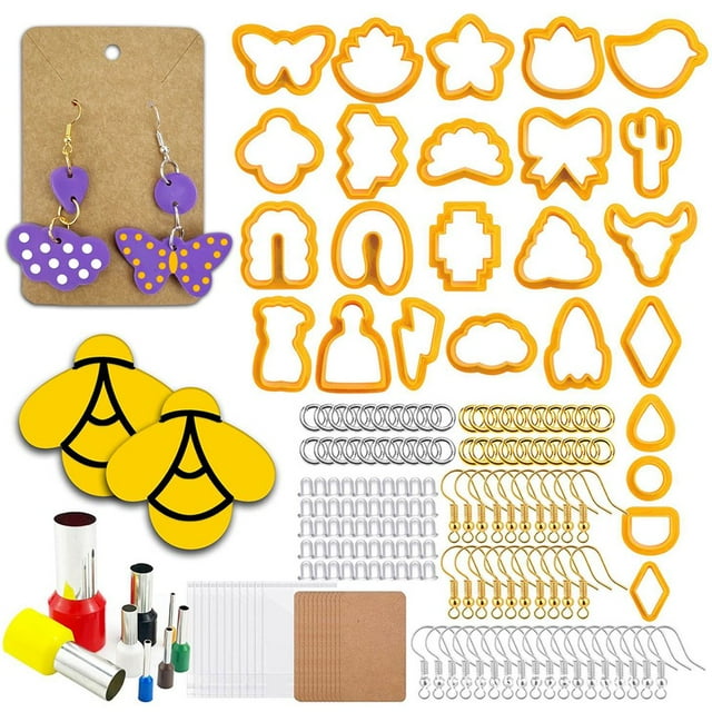 193 Pcs Polymer Clay Cutters Set Plastic Clay Earring Cutters with Earring Hooks and Jump Rings Accessories Reusable DIY Polymer Clay Jewelry Craft Making Kit for Kids Gift