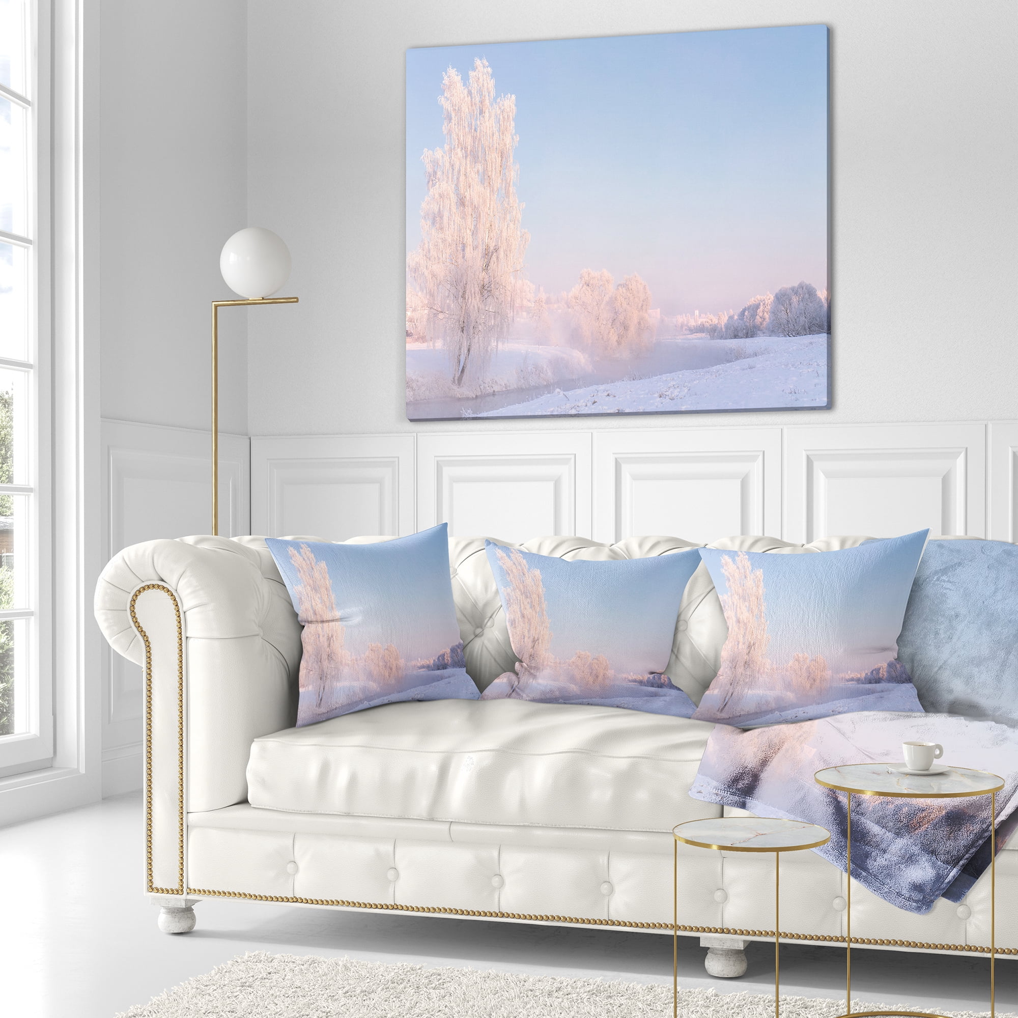 Designart White Crystal Tree and Landscape - Landscape Printed Throw Pillow - 18x18