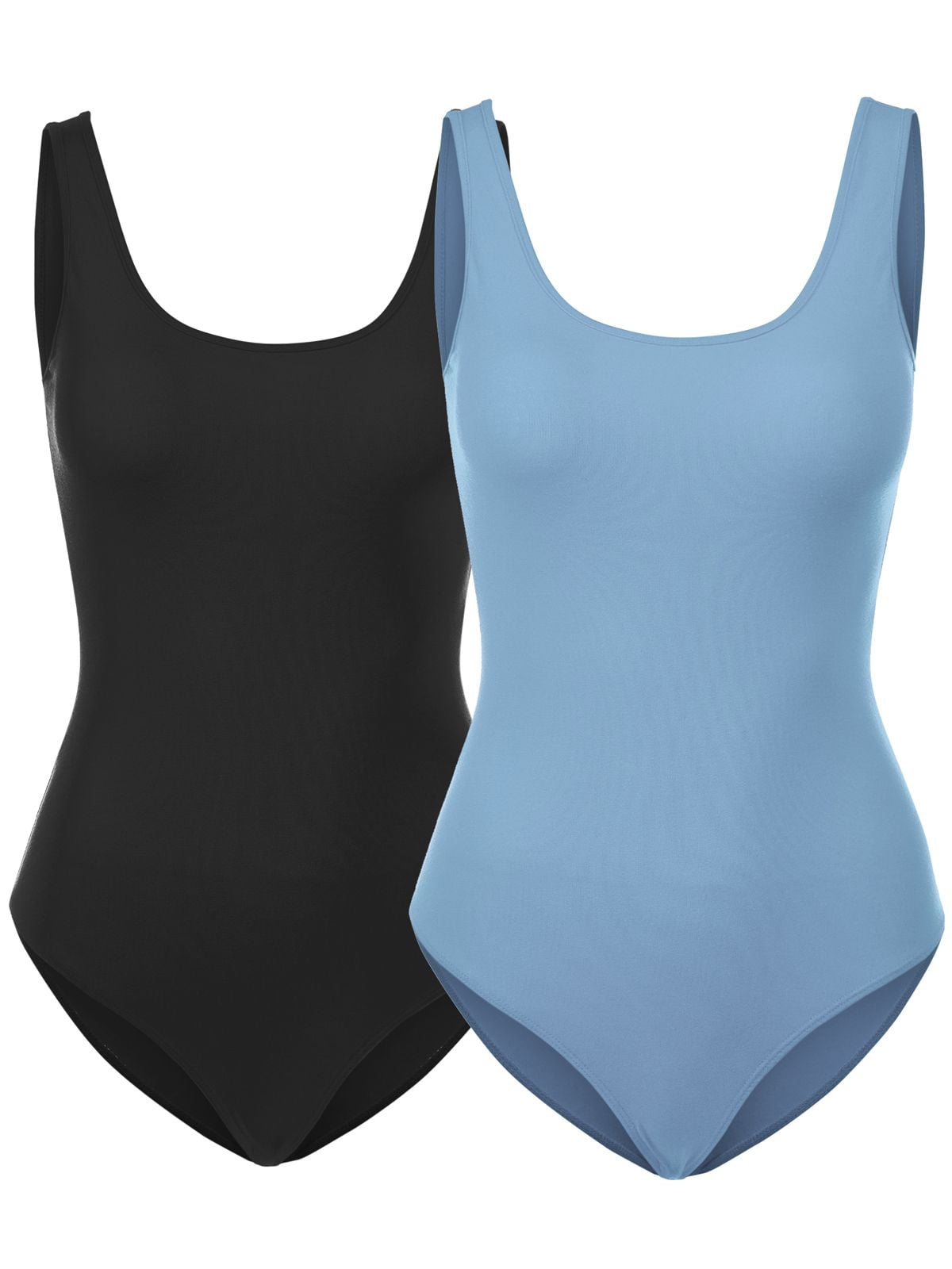 Women's Scoop Neck Sleeveless Stretch Cotton Bodysuit Tank Top 2Pack